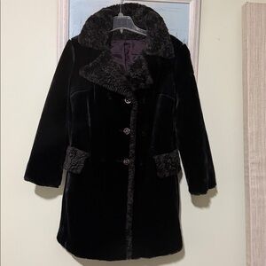 ILGWU BLACK BROWN faux fur trench coat COAT SIZE: 10 Made in USA